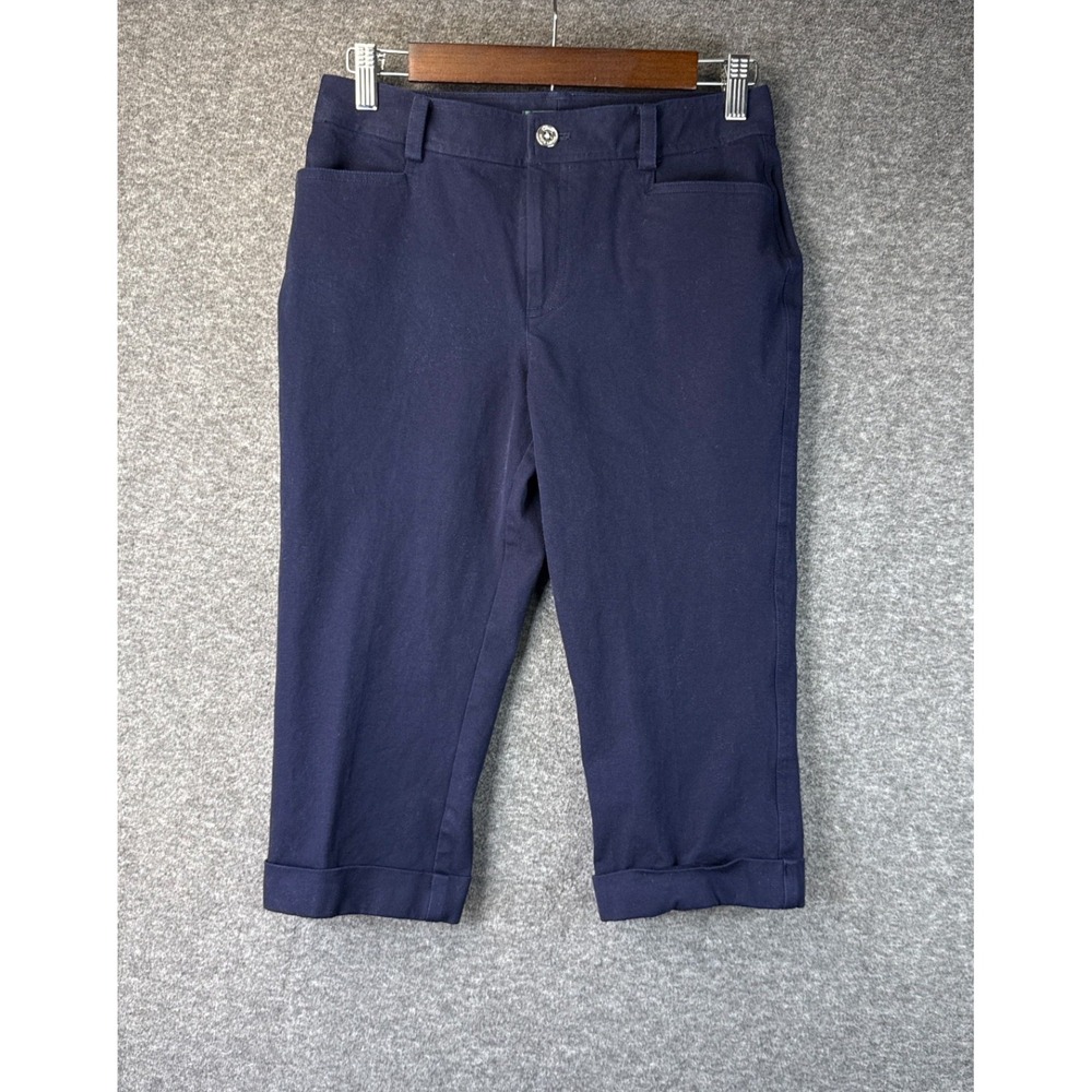 Lauren Ralph Lauren Petite Navy Blue Capri Pants Cuffed Stretch Cropped 4P Beach